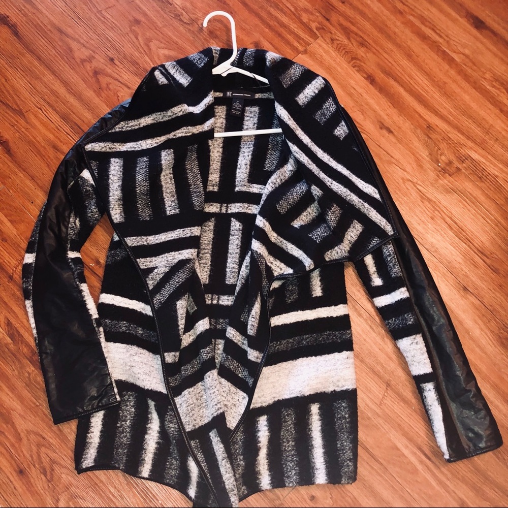 INC Int. B&W Blazer/Cardigan Faux Leather Sleeves